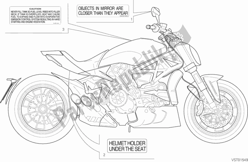 Todas as partes de Rótulos De Avisos do Ducati Diavel Xdiavel USA 1260 2016